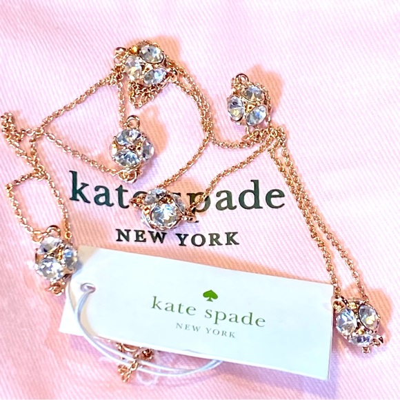 KATE SPADE NEW YORK LADY MARMALADE GOLD RHINESTONE SCATTER STATION NECKLACE - Picture 12 of 15